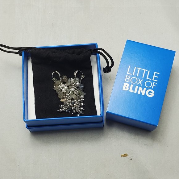 Ali Khan crystal glass bead cluster cascade drop earring gray, pearl, hematite - Picture 4 of 5